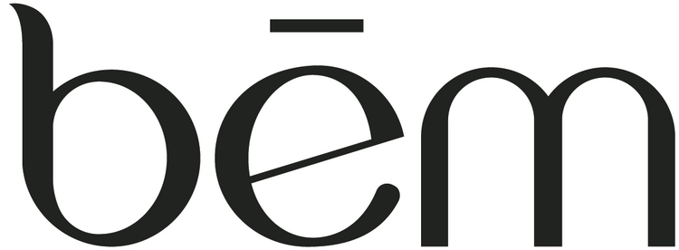 Black Bēm logo outlined in white for dark mode optimization