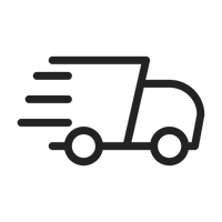 Black silhouette of a delivery truck with speed lines