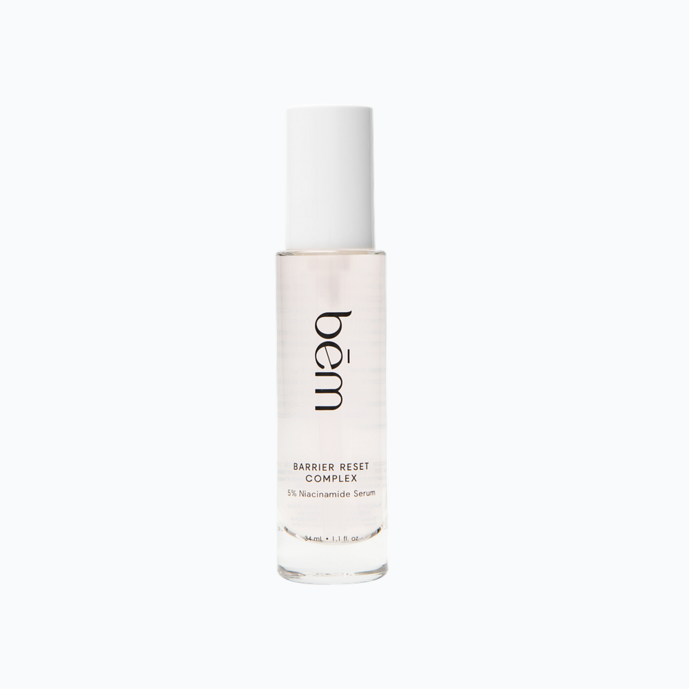 Bēm's Barrier Reset Complex serum bottle on a neutral background