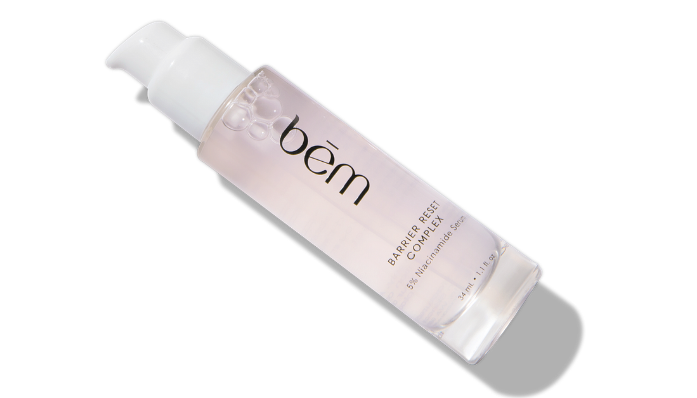 Bēm's Barrier Reset Complex serum bottle on a neutral background