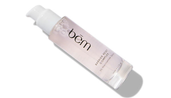 Bēm's Barrier Reset Complex serum bottle on a neutral background