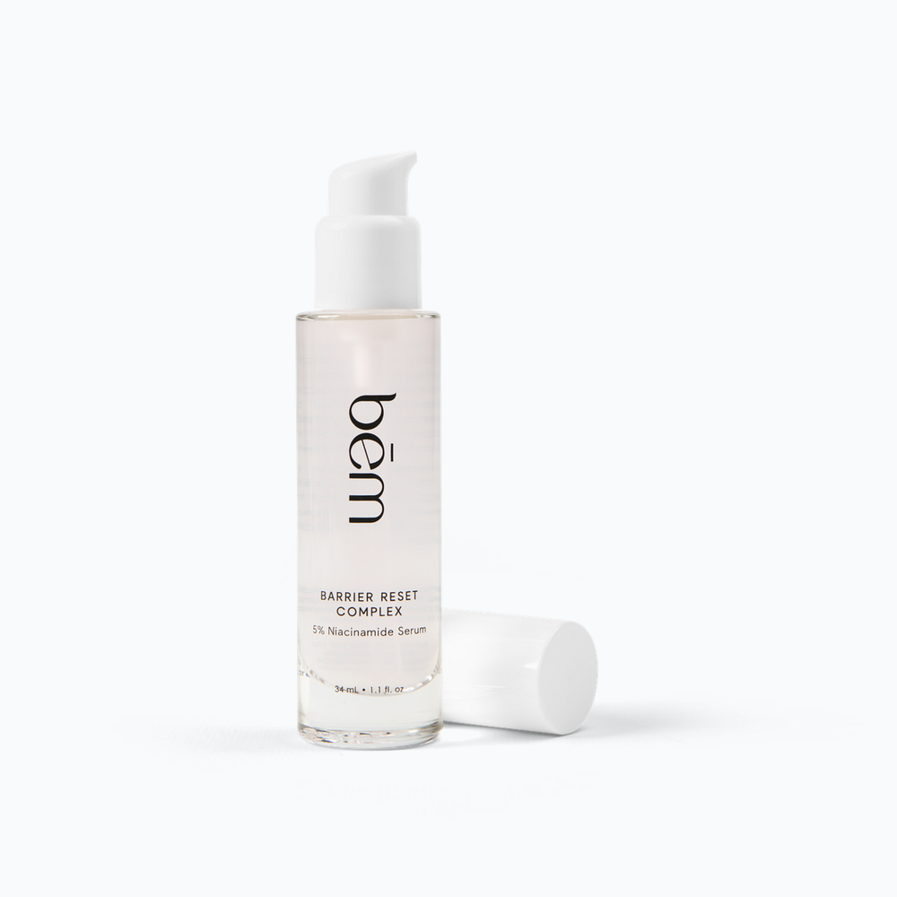 Bēm's Barrier Reset Complex serum bottle on a neutral background
