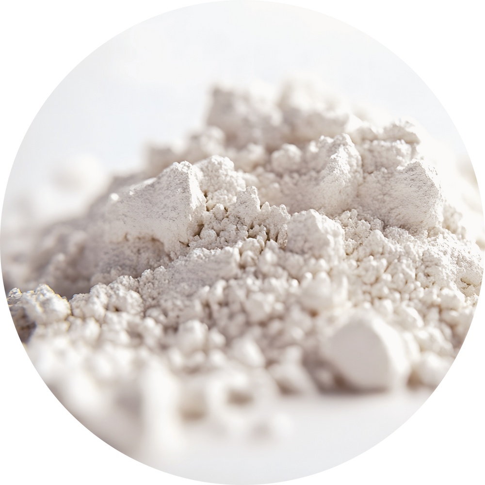 Close-up of a white n-acetyl glucosamine powder on a white background