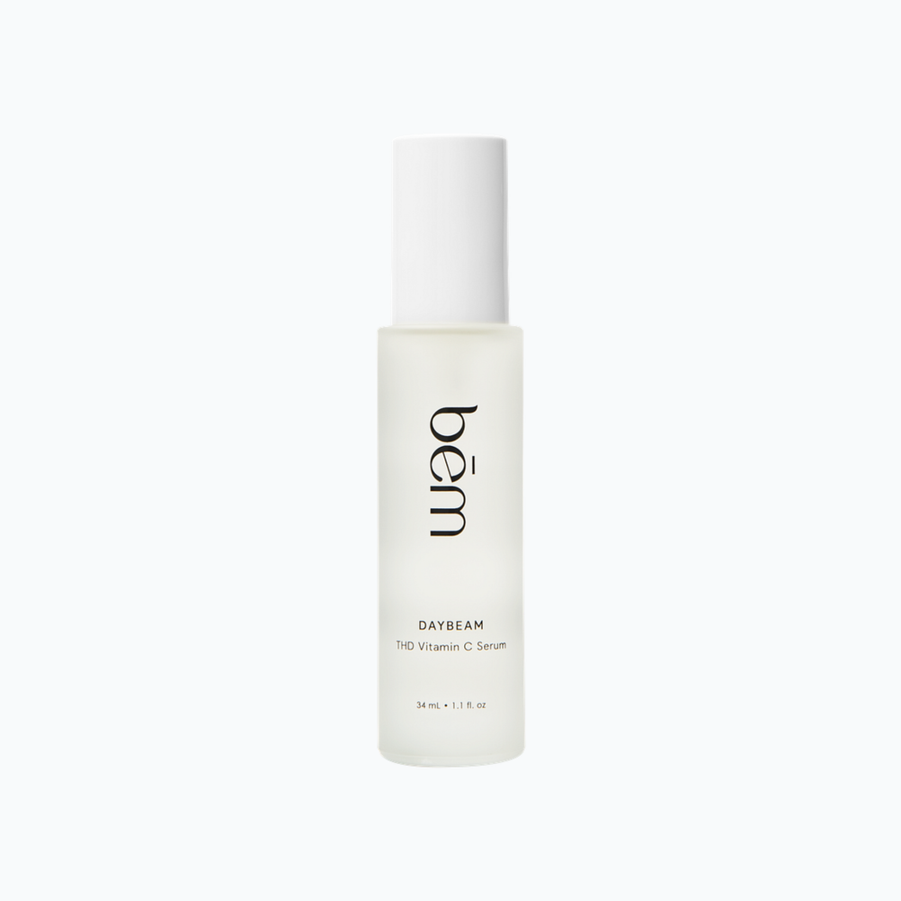Bēm's Daybeam serum bottle on a neutral background