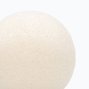 Close-up of a textured konjac facial sponge on a neutral background