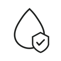 monoline icon of droplet with a shield and check mark on a white background